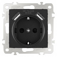 Розетка с заземлением и со шторкой и 2хusb, без рамки arte milano am-206 206.47-1.black